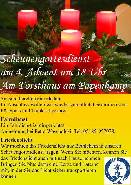 Einladung zum Scheunengottesdienst am 4. Advent am Forsthaus am Papenkamp