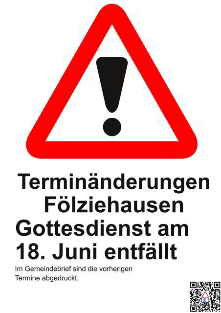 Gottesdienst in Fölziehausen entfällt am 18.6.2017