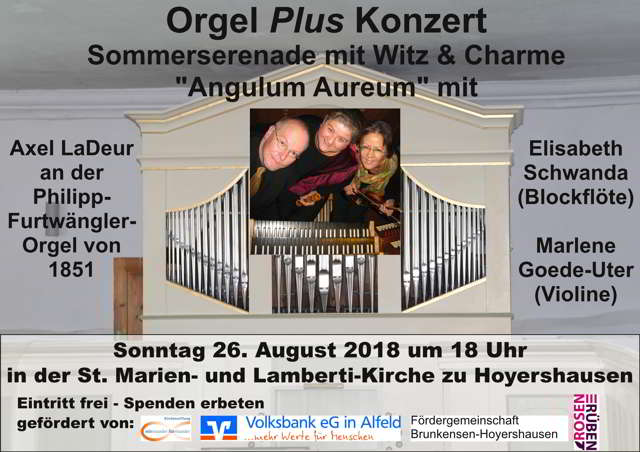 Sommerserenade mit Witz und Charme -Orgel <i>Plus</i> in Hoyershausen am 26.08.2018 um 18 Uhr
