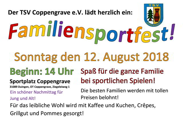 Einladung zum Familiensportfest des TSV Coppengrave auf dem Sportplatz