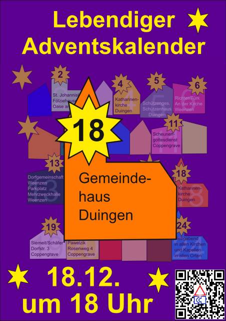 Lebendiger Adventskalender am 18.12. Gemeindehaus in Duingen